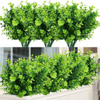 24 Bundles Outdoor Artificial Boxwood Stems Faux Plants Shrubs, Fake UV Resistant Greenery Foliage Spring for Farmhouse, Home, Garden, Office, Patio, Wedding Decor