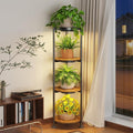iDavosic.ly 4 Tier Plant Stand Indoor with Grow Light, 30 Inch Tall Vertical Corner Metal Flower Heavy Duty Pot Holder Shelf, Modern Black & Rustic Brown - Round
