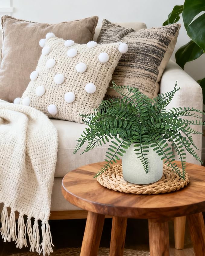 Coferset Fake Fern Small Fake Plant Fern Artificial Plants in Pot Realistic Faux Ferns Indoor for Bathroom Shelf Desk Home Office Kitchen Farmhouse Decor(Gray Pot)
