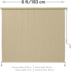 Coolaroo Outdoor Roller Shade with Wand - 80% UV Block Breathable Light Filtering Shade for Patio or Porch, Fade-Resistant, Easy-Clean Fabric, 6ft x 6ft, Sesame