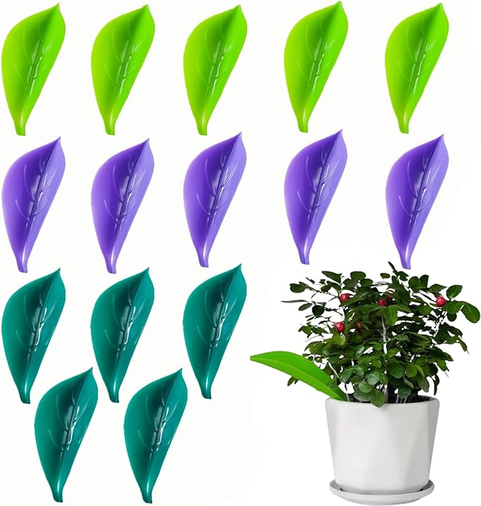 15 Pcs Leaf Plant Watering Devices Leaflow Design Plant Pot Watering Funnel for Outdoor Indoor 3 Color Leaf Watering Funnel