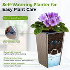 Self Watering Pots for Indoor Plants, 2 Pack Flower Pots Self Watering Planter 10.7" x 6.9" Plastic Pots African Violet Wick and Grow Pots Tall Orchid pots Square Large Plant Pots, Bronze