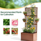 Outvita Metal Planter Box with Trellis, 71’’ x 32’’ x 16’’ Raised Garden Bed with Drainage Holes for Climbing Plants, Vegetables, Vines, Wavy Grid Cutout Privacy Planters for Patio (Brown)
