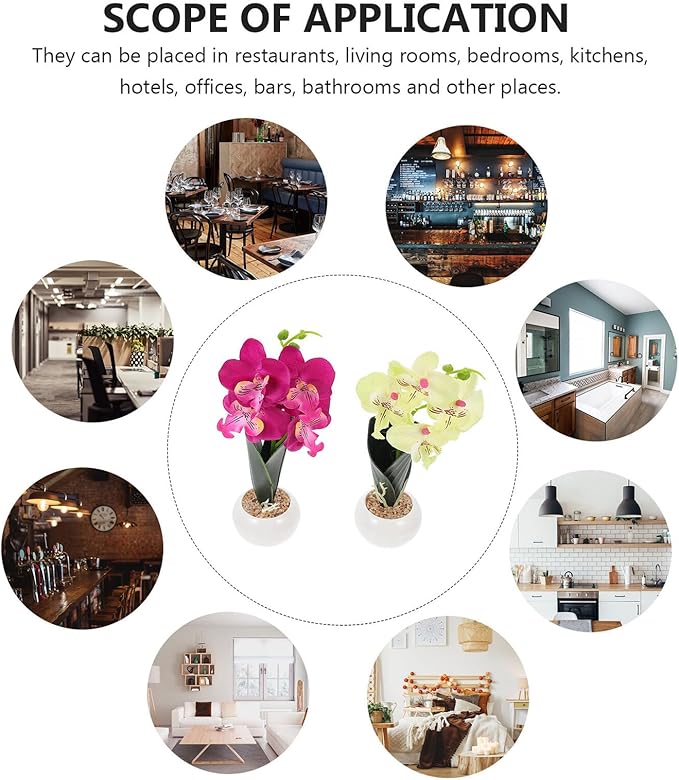 Alipis Artificial Phalaenopsis Bonsai Set 2pcs, Four-Head Simulation Orchid Flowers, Decorative Artificial Flowers for Living Room Home Decor, Floral Arrangement Accessories