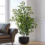 Bailikang Artificial Ficus Tree Indoor 4ft, Large Potted Faux Tree with Realistic Silk Leaves & Trunk for Home Office, Living Room Corner Decor