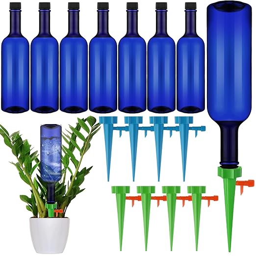 SiliFine Plant Watering Devices with Self Watering Spikes and 26 oz Plastic Bottles Plant Waterer Devices with Adjustable Control Valve Switch Indoor Outdoor