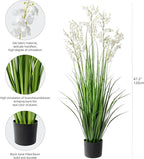 Ttranewsoo Artificial Tall Grass Plants with Pots 47“ 1 Pack Lily of The Valley Artificial Grass Home Interior Decorating and Outdoor Garden Decorations（White）
