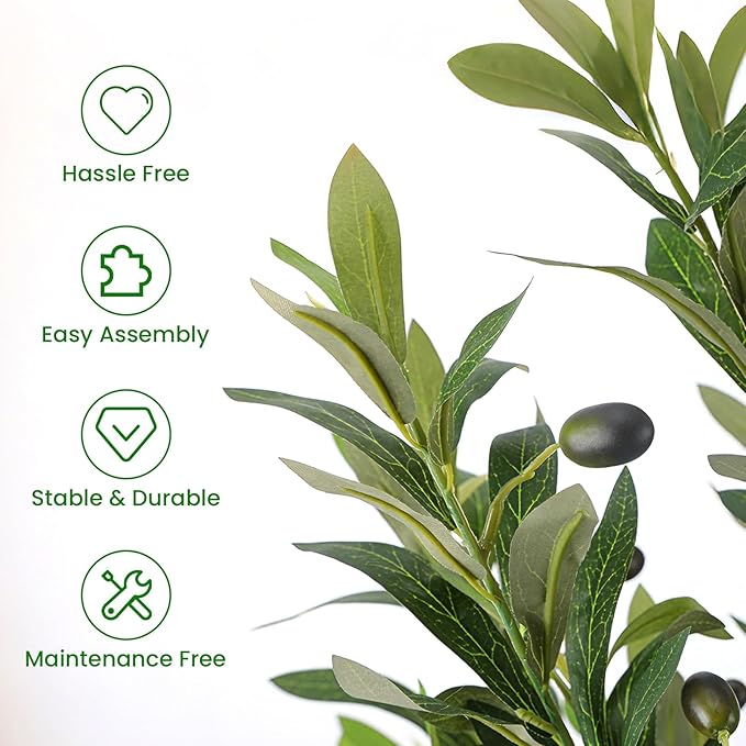 Alupssuc 5ft Olive Trees Artificial Indoor & Outdoor, Faux Olive Tree with Lively Artificial Trunk and Lifelike Fruits, Fake Potted Tree for Modern Home Office Living Room Decor