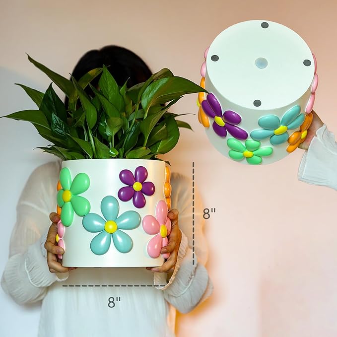 GUGUGO 8 Inch Pastel Flowers Planters, Cute Unique Rainbow Planter with Drainage, Colorful Vintage Retro Flower Plant pots for Indoor & Outdoor Plants, Eclectic Funny Room Decor Aesthetic