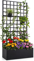 Giantex Metal Raised Garden Bed with Trellis, 36" x 16" x 77" Galvanized Planter Box w/Drainage Holes for Climbing Plants Vegetables Flowers, Outdoor Privacy Screen for Patio Backyard Balcony,