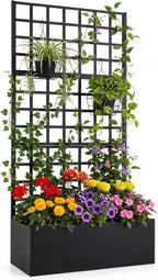 Giantex Metal Raised Garden Bed with Trellis, 36" x 16" x 77" Galvanized Planter Box w/Drainage Holes for Climbing Plants Vegetables Flowers, Outdoor Privacy Screen for Patio Backyard Balcony,