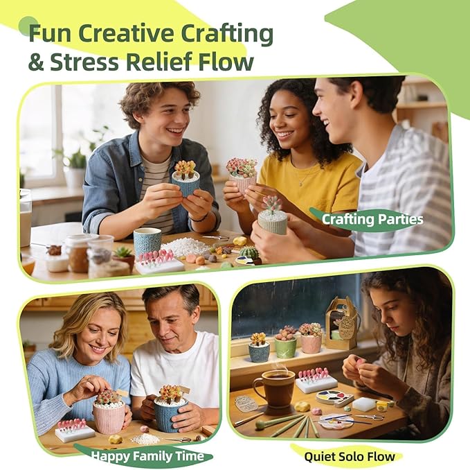 Microland Air Dry Clay Art Set Fake Succulents Flower Making Kit Adult Arts and Crafts for Women Creative Craft Kits for Teens DIY Mini Plant Crafting Set Crafty Flower Gift Artist Gift for Mother Fun