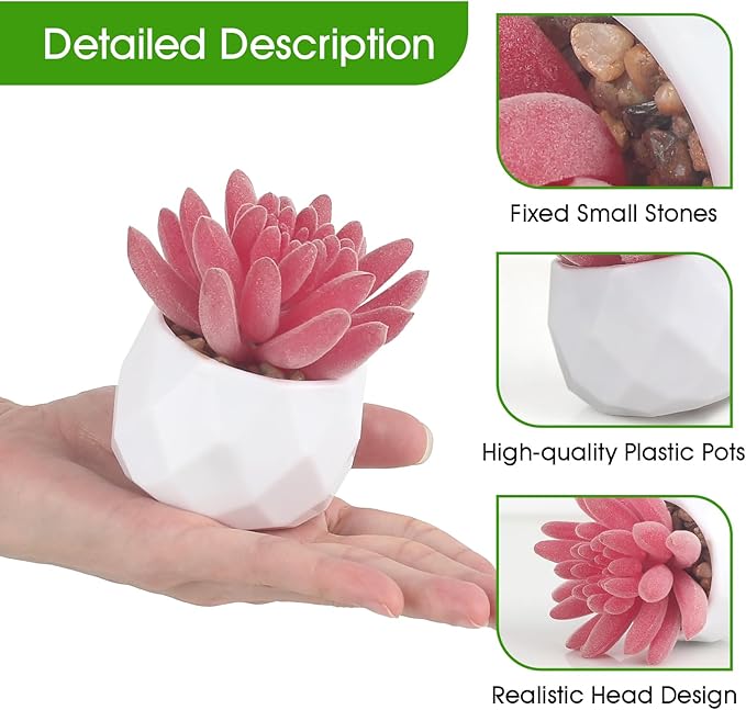 ZINHO Fake Succulent Plant Set 6 PCS Artificial Succulent Plants for Desk Realistic Faux Succulents in Plastic Pots Mini Colorful Succulent Decor for Bedroom Office Shelf Decor (Pink)