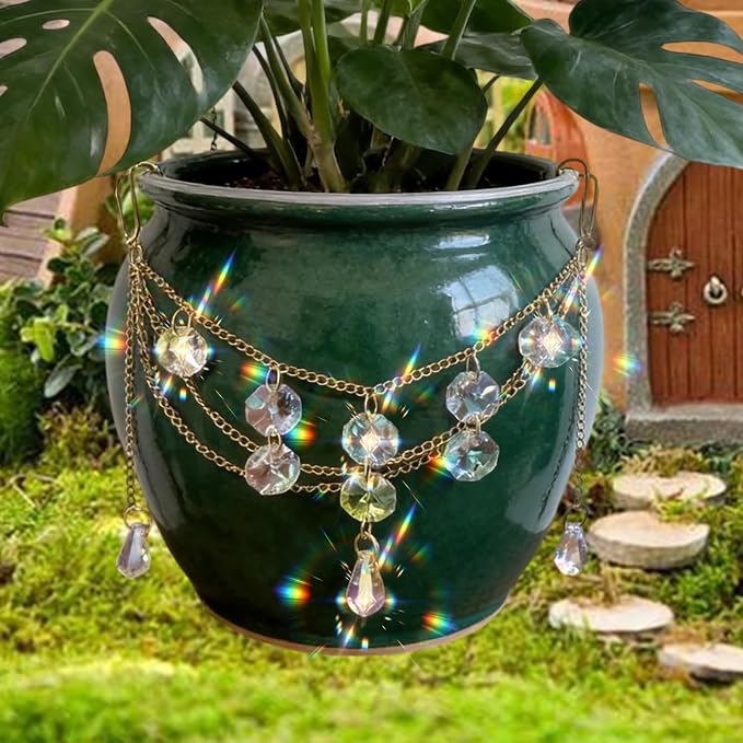 Sun Catcher Plant Hanger Crystal Suncatchers Rainbow Plant Pot Accessory for Indoor Outdoor Window Hanging Home Garden Decor, Plant Lover Gift
