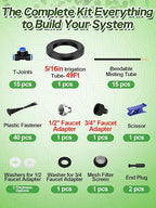49ft Drip Irrigation System - Includes 15pcs 360° Adjustable Sprayers, 5/16" PE Tubing, 1/2" & 3/4" Faucet Adapters, Automatic Garden Watering Sprinkler System Kit for Raised Bed Plants Lawn
