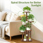 iDavosic.ly 5 Tier Plant Stand Indoor, Tiered Corner Wood Multiple Flower Holder Shelf, Tall Orchid Display Rack for Patio Porch Living Room Balcony Outdoor, Brown