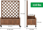 2 Pcs Wooden Planter Boxes with Trellis: Four Universal Wheels for Easy Mobility, 37.6" H x 27.5" W x 13" D,Perfect for Outdoor Climbing Plants on Patios, Balconies & Gardens