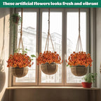 Lnoicy 24 Pcs Artificial Flowers for Outdoor,Plastic Flowers Decoration, UV Resistant Faux Flowers Shrubs, Artificial Plants for Indoor Outside Garden Home Wedding Farmhouse(Orange)