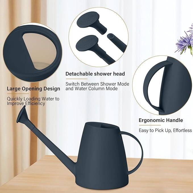 Watering Can - for Indoor and Outdoor House Plant Garden - with Long Spout - 1/2 Gallon - Grey