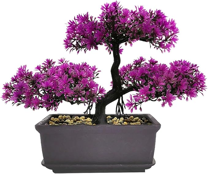 Bonsai Tree, Artificial Plants, Artificial Bonsai Tree Juniper Faux Plants, Indoor Small Fake Plants Decor for Home Bedroom Office Desk Farmhouse Decor(Color:Rose Red)