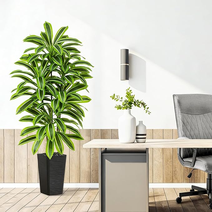 Artificial Yellow Dracaena Tree - 5FT Tall Fake Plants with Black Planter - Artificial Plants Indoor Floor Plant in Pot - Large Tropical Fake Yucca Potted Tree for Home Office Living Room Decor