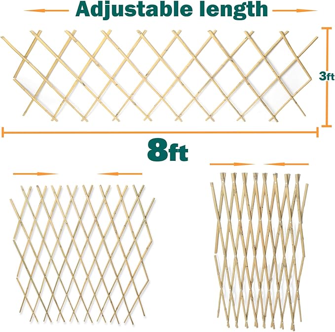 Bamboo Trellis 36x92 Inch, Expandable Fence 3ft by 8ft, Outside Lattice Fence, Reusable Decorative Fence for Climbing Plants Support or Outdoor Yard