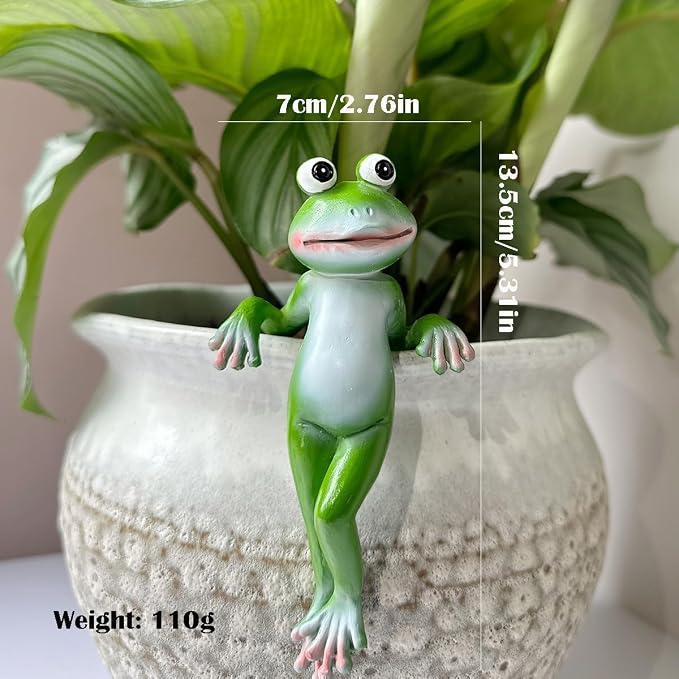 Cute Climbing Frog Figurines Flower Pot Hugger Resin Hanging Frog Sculpture Outdoor Statue Plant Pot Decorations for Home Garden Fence Balcony Patio Lawn Yard Ornaments (Back)