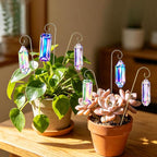 3 Pack Big Crystal Suncatcher Plant Stakes with Golden Trellis – AB Colored Prisms for Indoor Potted Plants, Rainbow Maker Garden Sun Catcher, Window Hanging Crystals for Home Outdoor Decor