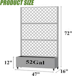Casaphoria Metal Raised Garden Bed with Trellis and Wheels, 72"x47"x16" Arched Planter Box for Climbing Plants, Vegetables & Vines, Features Drainage Holes and Privacy Screen, Grey-Rhombus