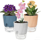 Self Watering Plant Pots 6 Inch, 3 Pack Plastic Indoor Planters with Wick Rope and Reservoir, Decorative Flower Pots for Spider Plant, Orchid, African Violet, Home Office Decor (White, Pink, Blue)