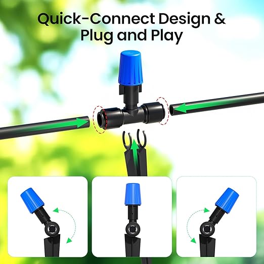MIXC 65FT Greenhouse Watering System- Quick Efficient Connector Hanging Plant Watering System Automatic Mist Irrigation Kit with 1/4" Blank Tubing and Misting Nozzles