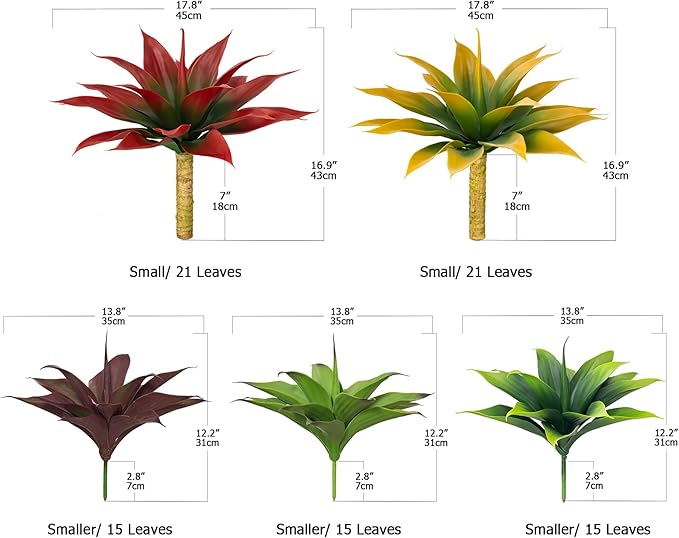 Ttranewsoo Artificial Agave Plants,Large UV Resistant Fake Agave Planters for Indoor and Outdoor Decorating Tropical Plant Succulents Greenery Indoor Decor (2Pack,18" Yellow)