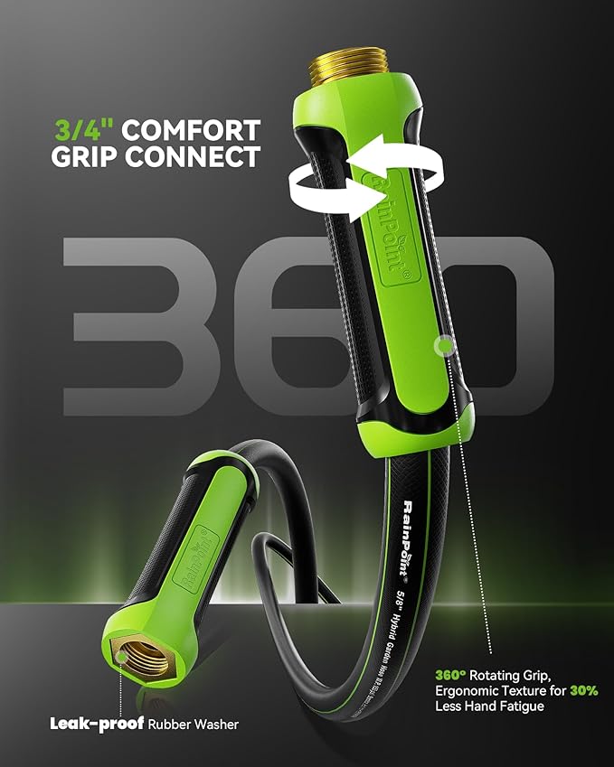 RAINPOINT Garden Hose 100ft x 5/8", Water Hose Heavy Duty, Flexible, Lightweight Durable Hybrid Hose with Swivel Handle, Male to Female Fittings