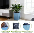 Self Watering Pots for Indoor Plants, 2 Pack Flower Pots Self Watering Planter 10.7" x 6.9" Plastic Pots African Violet Wick and Grow Pots Tall Orchid pots Square Large Plant Pots, Blue