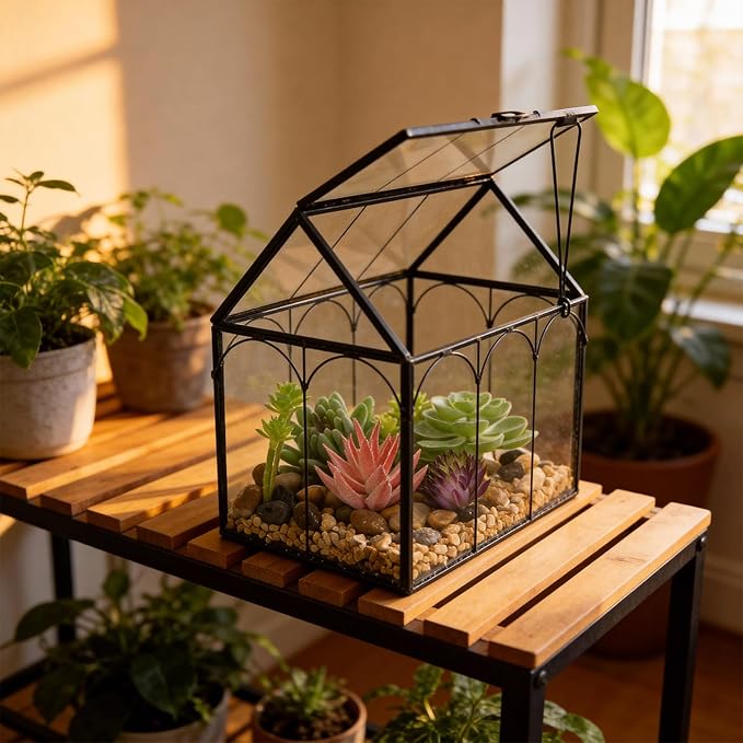 Ferrisland Glass Plant Terrarium Container Wardian Case Indoor Small Succulent Terrarium Planter W/Door for Tabletop Decor DIY (6" L x 4.3" W x 6.3" H)