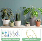6Pack Small Trellis for Potted Plants Indoor with Crystal Sun Catcher, Golden Metal Plant Stake for Home Window Garden, Plant Accessories Indoor Decoration (Gold)