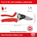 Felco F10 Pruning Shears – 8.3" Swiss-Made Left-Handed Garden Clippers with 25mm Cutting Capacity | Hand Pruners for Gardening | Garden Tool Cutter with Precision Bypass Blade, Aluminum Handles