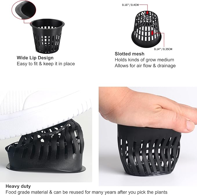 ORIMERC 12 Pack 3 inch Net Cups Pots with 12 feet Hydroponics Self Watering Wick & 12 Plant Labels Aquaponics Mason Jar Bucket Insert Orchid kratky Vegetable Garden Growing Netted Basket Slotted Mesh