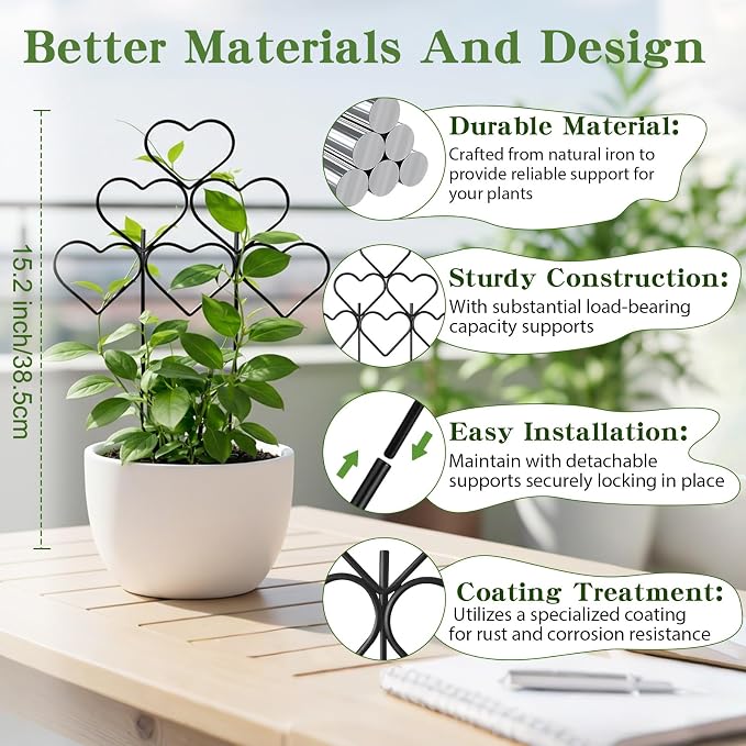 ZOUTOG 15 Inch Trellis for Climbing Plants Outdoor 9 Pack,Rustproof Metal Garden Trellis for Potted Plants,Sturdy Houseplant Support Indoor Outdoor for Ivy Pothos Monstera Hoya Flower Vine