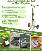 Plant Caddy with Wheels, Heavy Duty Plant Dolly, 200LBS Garden Pot Mover for 5"-16" Planters, Adjustable Arm with Suction Cups & Strap, Upgraded Handle, Indoor Outdoor