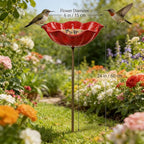 Handmade Metal Flower Garden Stakes, Metal Flower Garden Stakes Bird Bath, Flower GardenStakes BirdBath, Mini Bird Bath & Pollinator Water Station, for Yard, Patio, Lawn (2pcs Red+ Pink)