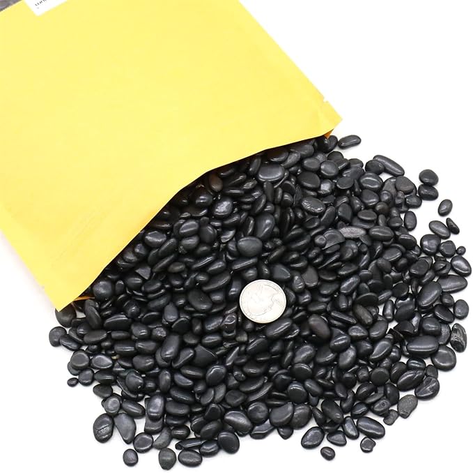 Black Rocks for Plants. Polished Decorative Pebbles. 1/5 Inch 10 lbs. for Garden, Landscaping, Vase fillers, Succulents, pots (Mini, Black, 10)