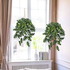Large Fake Hanging Plants in Pot for Indoor & Outdoor, Long Artificial Monstera Hanging Basket, 27.6" Fake Potted Vines Ivy Greenery Plant for Room Wall Shelf Decor Living Room Bathroom Patio Porch