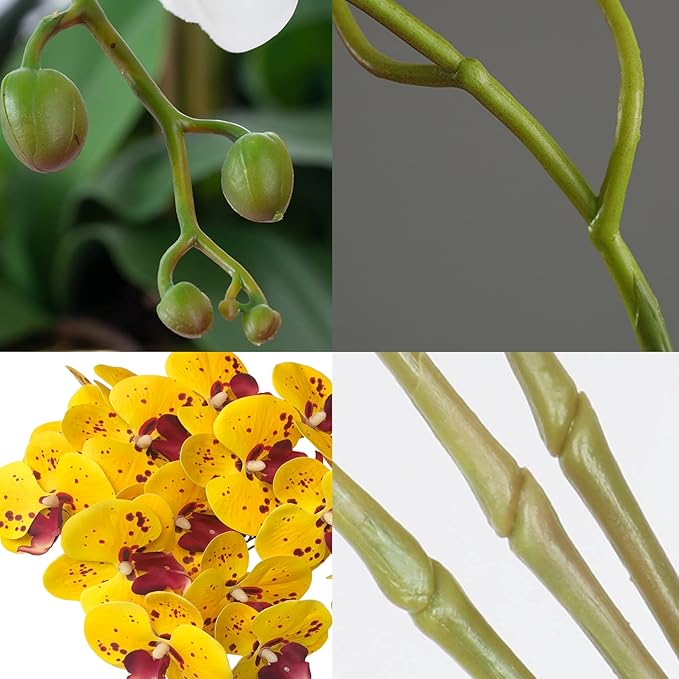 FagusHome 32 Inch Artificial Phalaenopsis Flowers 6 Pcs Artificial Orchid Flowers Stem Plants for Home Décor (Yellow Piebald)
