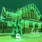 Weepong Halloween Lights Outdoor, Meteor Shower Christmas Lights for Halloween Decorations, 8 Tube 192 LED Snow Falling Rain Icicle String Light for Xmas Christmas Decor Tree Party, UL Plug Green