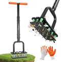 Sakerplus Aerator Lawn Tool, Spike Lawn Aerator with Auto-Return Self-Cleaning Tines, Anti-Fatigue Comfort Pad, Reinforced Anti-Breakage Joints, 15 Steel Tines for Garden Healthy Grass Aeration-Orange