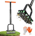 Sakerplus Aerator Lawn Tool, Spike Lawn Aerator with Auto-Return Self-Cleaning Tines, Anti-Fatigue Comfort Pad, Reinforced Anti-Breakage Joints, 15 Steel Tines for Garden Healthy Grass Aeration-Orange