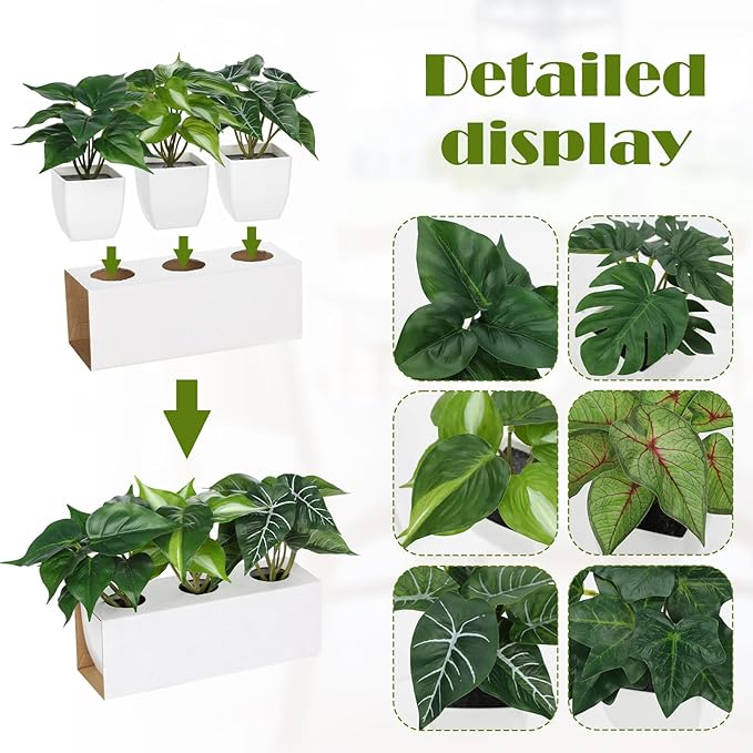 Briful 6PCS Fake Plants Potted Artificial Plants, Mini Faux Plants in White Pots Greenery Décor for Home Office Table Shelf Bathroom Farmhouse Indoor Decoration