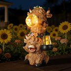 Joint Honglin Solar Highland Cow Garden Statue with LED Lights, Cute Resin Outdoor Decor with Glowing Lantern & Light-Up Bubble, Waterproof Solar Yard Ornament for Lawn, Patio & Garden (Brown Cow)