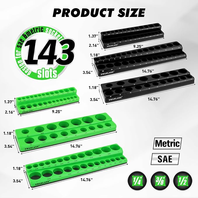 20-Piece Magnetic Tool Organizer Set, 1/4", 3/8", 1/2" SAE & Metric Socket Organizers, 2 Large Wrench Holders, 24-Slot Wrench Rails, Plier and Screwdriver Wall Mount Storage